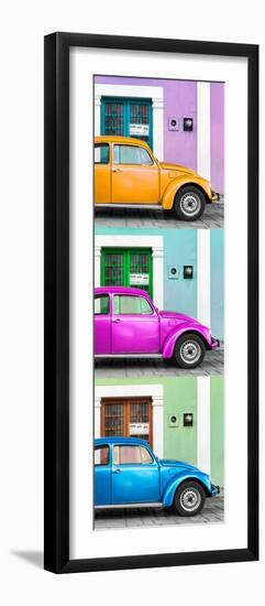 ¡Viva Mexico! Panoramic Collection - Three VW Beetle Cars with Colors Street Wall XX-Philippe Hugonnard-Framed Photographic Print