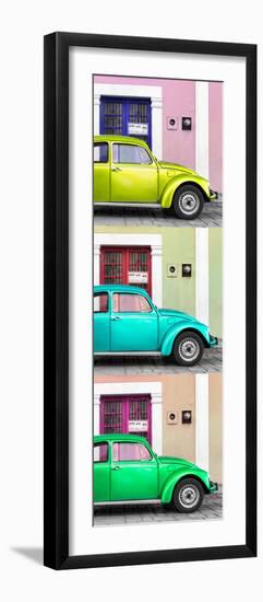 ¡Viva Mexico! Panoramic Collection - Three VW Beetle Cars with Colors Street Wall XXI-Philippe Hugonnard-Framed Photographic Print