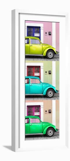 ¡Viva Mexico! Panoramic Collection - Three VW Beetle Cars with Colors Street Wall XXI-Philippe Hugonnard-Framed Photographic Print