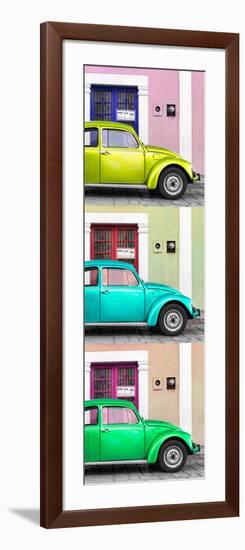 ¡Viva Mexico! Panoramic Collection - Three VW Beetle Cars with Colors Street Wall XXI-Philippe Hugonnard-Framed Photographic Print