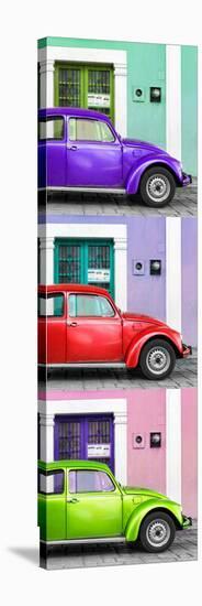 ¡Viva Mexico! Panoramic Collection - Three VW Beetle Cars with Colors Street Wall XXII-Philippe Hugonnard-Stretched Canvas