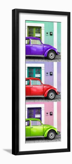 ¡Viva Mexico! Panoramic Collection - Three VW Beetle Cars with Colors Street Wall XXII-Philippe Hugonnard-Framed Photographic Print