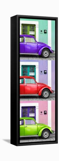 ¡Viva Mexico! Panoramic Collection - Three VW Beetle Cars with Colors Street Wall XXII-Philippe Hugonnard-Framed Stretched Canvas