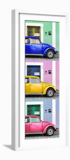 ¡Viva Mexico! Panoramic Collection - Three VW Beetle Cars with Colors Street Wall XXIII-Philippe Hugonnard-Framed Photographic Print