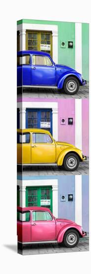 ¡Viva Mexico! Panoramic Collection - Three VW Beetle Cars with Colors Street Wall XXIII-Philippe Hugonnard-Stretched Canvas
