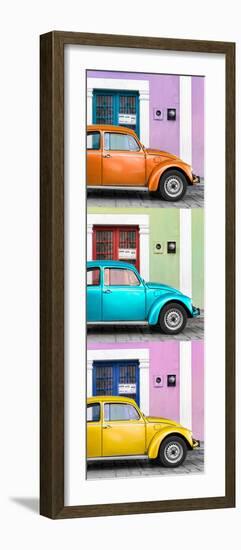 ¡Viva Mexico! Panoramic Collection - Three VW Beetle Cars with Colors Street Wall XXIV-Philippe Hugonnard-Framed Photographic Print