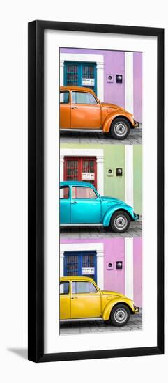 ¡Viva Mexico! Panoramic Collection - Three VW Beetle Cars with Colors Street Wall XXIV-Philippe Hugonnard-Framed Photographic Print