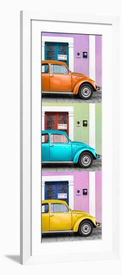 ¡Viva Mexico! Panoramic Collection - Three VW Beetle Cars with Colors Street Wall XXIV-Philippe Hugonnard-Framed Photographic Print