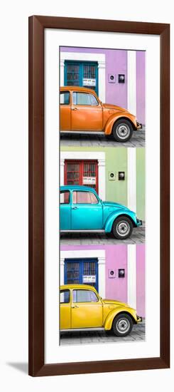 ¡Viva Mexico! Panoramic Collection - Three VW Beetle Cars with Colors Street Wall XXIV-Philippe Hugonnard-Framed Photographic Print