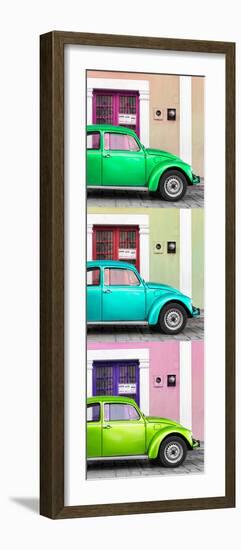 ¡Viva Mexico! Panoramic Collection - Three VW Beetle Cars with Colors Street Wall XXIX-Philippe Hugonnard-Framed Photographic Print