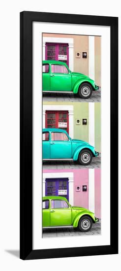 ¡Viva Mexico! Panoramic Collection - Three VW Beetle Cars with Colors Street Wall XXIX-Philippe Hugonnard-Framed Photographic Print