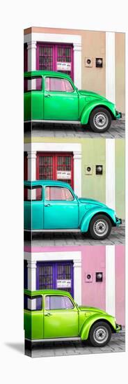 ¡Viva Mexico! Panoramic Collection - Three VW Beetle Cars with Colors Street Wall XXIX-Philippe Hugonnard-Stretched Canvas