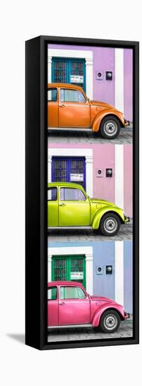 ¡Viva Mexico! Panoramic Collection - Three VW Beetle Cars with Colors Street Wall XXV-Philippe Hugonnard-Framed Stretched Canvas