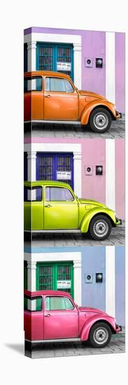 ¡Viva Mexico! Panoramic Collection - Three VW Beetle Cars with Colors Street Wall XXV-Philippe Hugonnard-Stretched Canvas