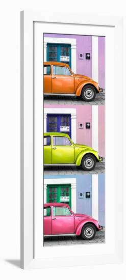 ¡Viva Mexico! Panoramic Collection - Three VW Beetle Cars with Colors Street Wall XXV-Philippe Hugonnard-Framed Photographic Print