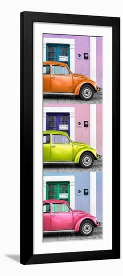¡Viva Mexico! Panoramic Collection - Three VW Beetle Cars with Colors Street Wall XXV-Philippe Hugonnard-Framed Photographic Print