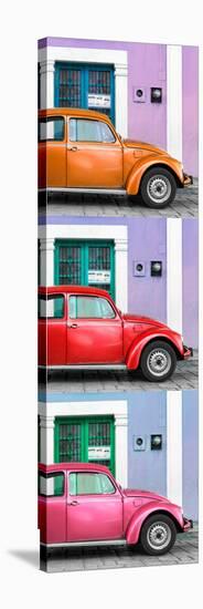 ¡Viva Mexico! Panoramic Collection - Three VW Beetle Cars with Colors Street Wall XXVI-Philippe Hugonnard-Stretched Canvas