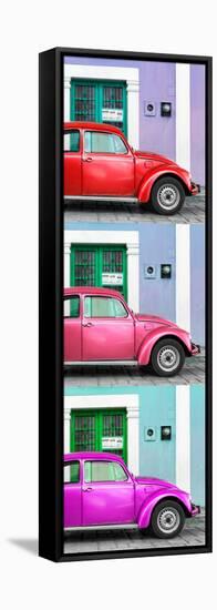 ¡Viva Mexico! Panoramic Collection - Three VW Beetle Cars with Colors Street Wall XXX-Philippe Hugonnard-Framed Stretched Canvas