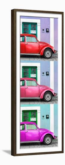 ¡Viva Mexico! Panoramic Collection - Three VW Beetle Cars with Colors Street Wall XXX-Philippe Hugonnard-Framed Photographic Print