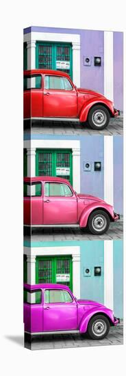 ¡Viva Mexico! Panoramic Collection - Three VW Beetle Cars with Colors Street Wall XXX-Philippe Hugonnard-Stretched Canvas