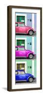 ¡Viva Mexico! Panoramic Collection - Three VW Beetle Cars with Colors Street Wall XXXI-Philippe Hugonnard-Framed Photographic Print