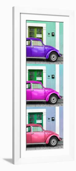 ¡Viva Mexico! Panoramic Collection - Three VW Beetle Cars with Colors Street Wall XXXII-Philippe Hugonnard-Framed Photographic Print