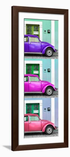 ¡Viva Mexico! Panoramic Collection - Three VW Beetle Cars with Colors Street Wall XXXII-Philippe Hugonnard-Framed Photographic Print