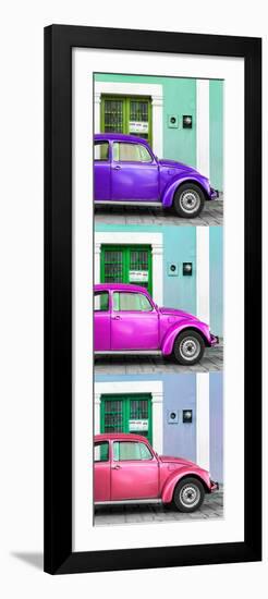 ¡Viva Mexico! Panoramic Collection - Three VW Beetle Cars with Colors Street Wall XXXII-Philippe Hugonnard-Framed Photographic Print