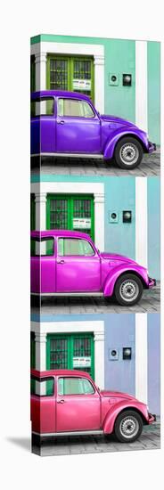 ¡Viva Mexico! Panoramic Collection - Three VW Beetle Cars with Colors Street Wall XXXII-Philippe Hugonnard-Stretched Canvas