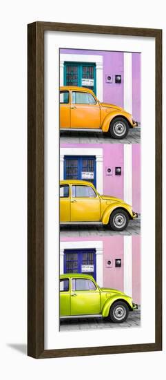 ¡Viva Mexico! Panoramic Collection - Three VW Beetle Cars with Colors Street Wall XXXIII-Philippe Hugonnard-Framed Photographic Print