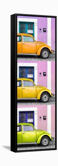 ¡Viva Mexico! Panoramic Collection - Three VW Beetle Cars with Colors Street Wall XXXIII-Philippe Hugonnard-Framed Stretched Canvas