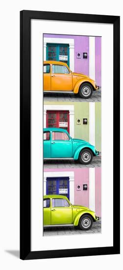 ¡Viva Mexico! Panoramic Collection - Three VW Beetle Cars with Colors Street Wall XXXIV-Philippe Hugonnard-Framed Photographic Print