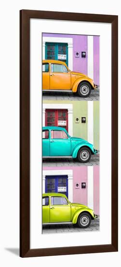 ¡Viva Mexico! Panoramic Collection - Three VW Beetle Cars with Colors Street Wall XXXIV-Philippe Hugonnard-Framed Photographic Print