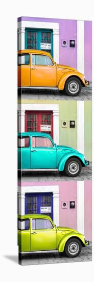 ¡Viva Mexico! Panoramic Collection - Three VW Beetle Cars with Colors Street Wall XXXIV-Philippe Hugonnard-Stretched Canvas
