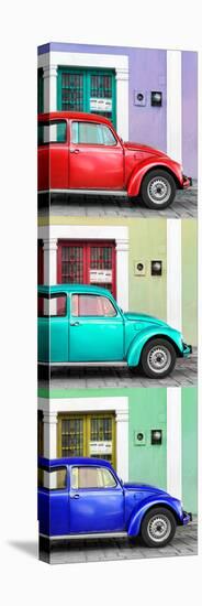 ¡Viva Mexico! Panoramic Collection - Three VW Beetle Cars with Colors Street Wall XXXV-Philippe Hugonnard-Stretched Canvas