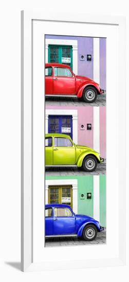 ¡Viva Mexico! Panoramic Collection - Three VW Beetle Cars with Colors Street Wall XXXVI-Philippe Hugonnard-Framed Photographic Print