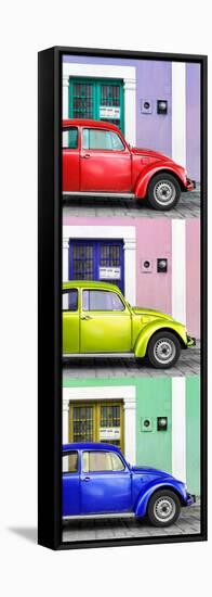 ¡Viva Mexico! Panoramic Collection - Three VW Beetle Cars with Colors Street Wall XXXVI-Philippe Hugonnard-Framed Stretched Canvas