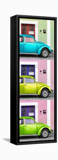 ¡Viva Mexico! Panoramic Collection - Three VW Beetle Cars with Colors Street Wall XXXVII-Philippe Hugonnard-Framed Stretched Canvas