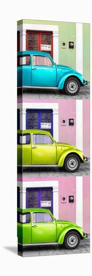 ¡Viva Mexico! Panoramic Collection - Three VW Beetle Cars with Colors Street Wall XXXVII-Philippe Hugonnard-Stretched Canvas