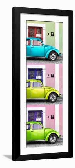 ¡Viva Mexico! Panoramic Collection - Three VW Beetle Cars with Colors Street Wall XXXVII-Philippe Hugonnard-Framed Photographic Print