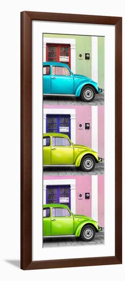 ¡Viva Mexico! Panoramic Collection - Three VW Beetle Cars with Colors Street Wall XXXVII-Philippe Hugonnard-Framed Photographic Print