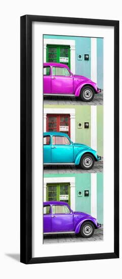 ¡Viva Mexico! Panoramic Collection - Three VW Beetle Cars with Colors Street Wall XXXVIII-Philippe Hugonnard-Framed Photographic Print