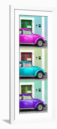 ¡Viva Mexico! Panoramic Collection - Three VW Beetle Cars with Colors Street Wall XXXVIII-Philippe Hugonnard-Framed Photographic Print