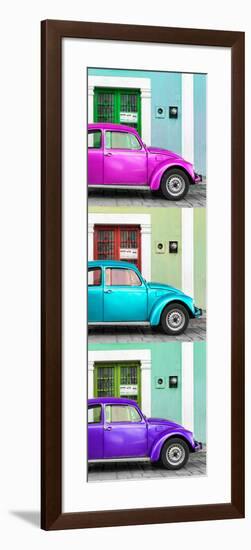 ¡Viva Mexico! Panoramic Collection - Three VW Beetle Cars with Colors Street Wall XXXVIII-Philippe Hugonnard-Framed Photographic Print