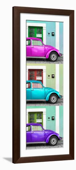 ¡Viva Mexico! Panoramic Collection - Three VW Beetle Cars with Colors Street Wall XXXVIII-Philippe Hugonnard-Framed Photographic Print