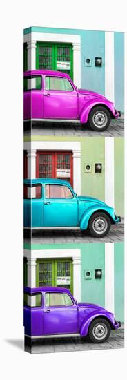 ¡Viva Mexico! Panoramic Collection - Three VW Beetle Cars with Colors Street Wall XXXVIII-Philippe Hugonnard-Stretched Canvas