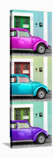 ¡Viva Mexico! Panoramic Collection - Three VW Beetle Cars with Colors Street Wall XXXVIII-Philippe Hugonnard-Stretched Canvas