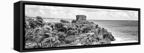 ¡Viva Mexico! Panoramic Collection - Tulum Ruins B&W-Philippe Hugonnard-Framed Stretched Canvas