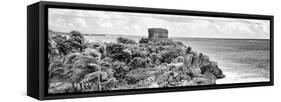 ¡Viva Mexico! Panoramic Collection - Tulum Ruins B&W-Philippe Hugonnard-Framed Stretched Canvas