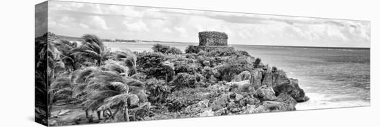 ¡Viva Mexico! Panoramic Collection - Tulum Ruins B&W-Philippe Hugonnard-Stretched Canvas